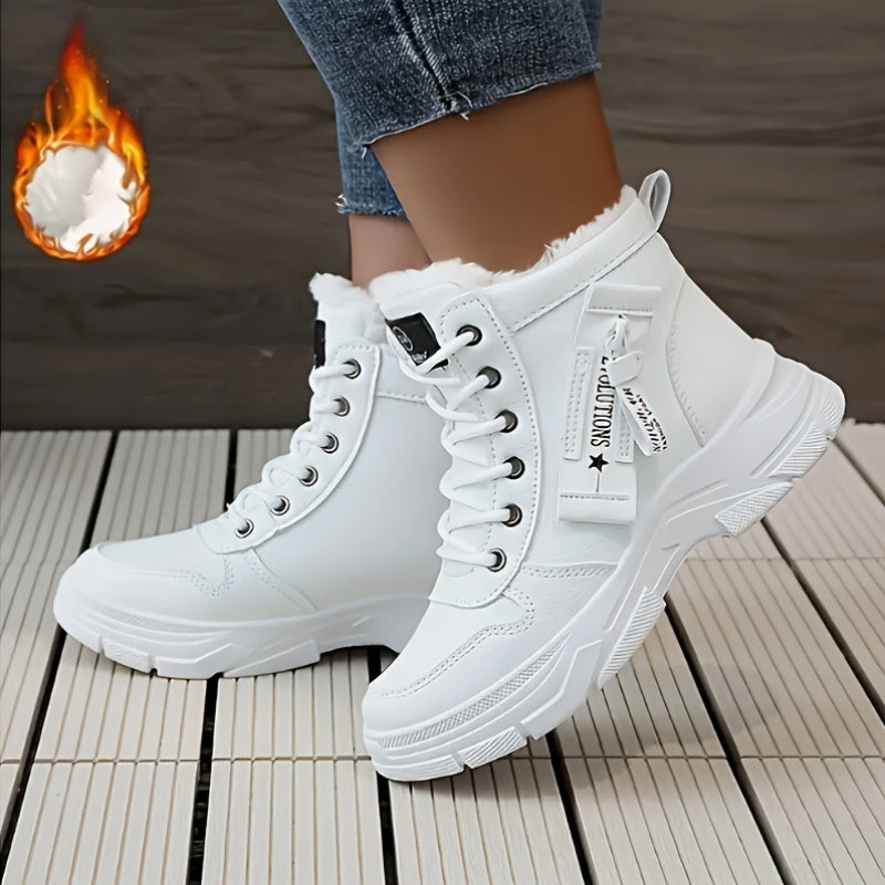 Women'S High-Top Winter Boots with Thick Cushioned PVC Sole, Faux Cover Upper & Plush Lined Interior - Lace-Up Outdoor Sneakers for Casual, Running, and Streetwear, Winter Boots