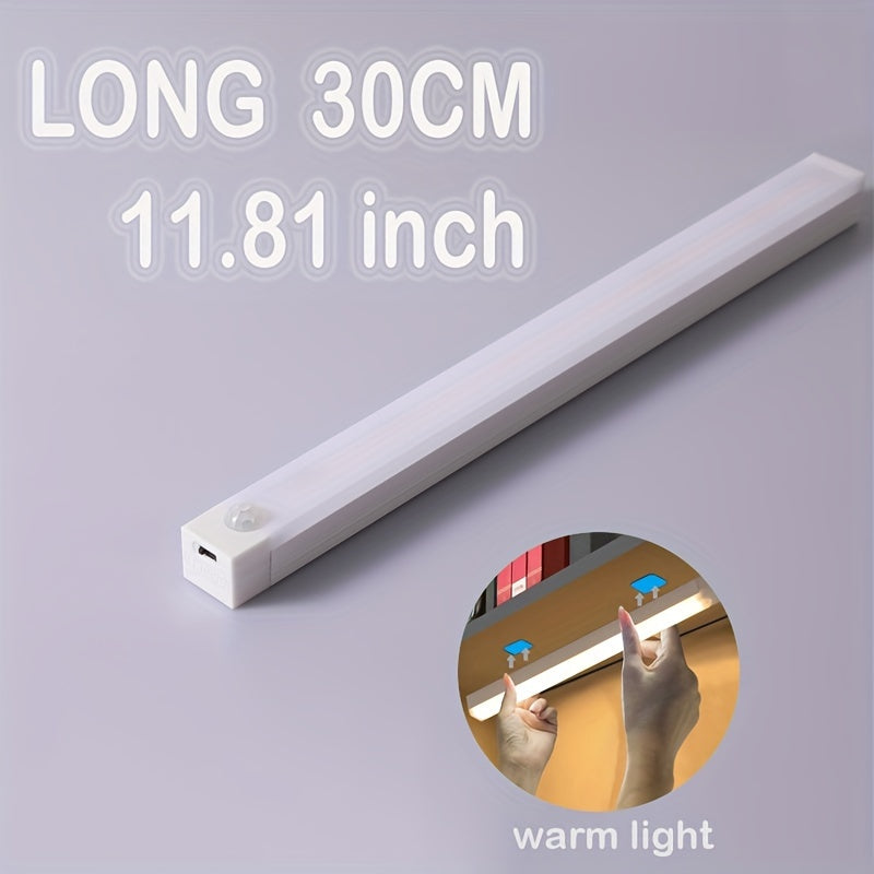 Smart Switch LED Light Human Motion Sensor Long Strip Wireless Magnetic Self-Adhesive Wardrobe Light with Charging Cabinet Light Bar for Countertop Closet Lighting, Rechargeable Kitchen Night Light Battery Powered Lamp for Wa