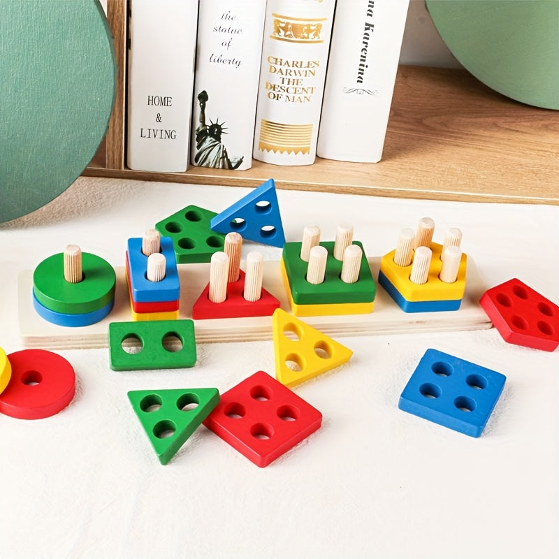 Youngsters Educational Building Blocks Toy Geometric Stacking Matching Shapes Color Recognition Pairing Early Learning Fine Motor Skills Classification