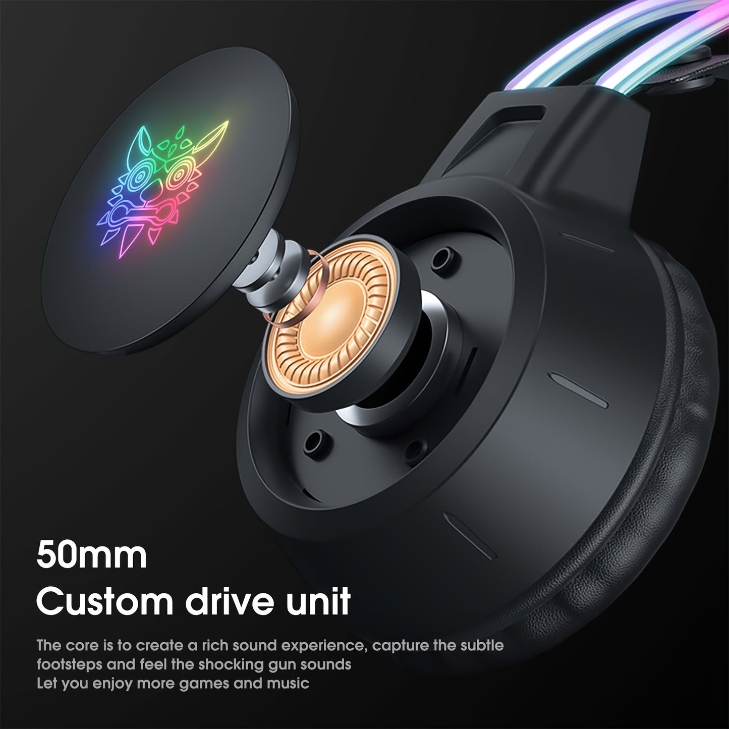 1pc ONIKUMA Wired Gaming Headset with Dynamic RGB Lighting, Detachable Cat Ear Design, 3.5mm Jack, Surround Sound, Mic Function - No Battery Required