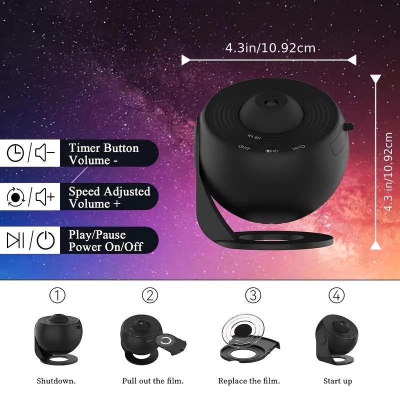 1pc Magical Galaxy Projector Lamp - Create an HD Starry Night Sky, 13 Enchanting Films, Transform Your Bedroom into a Cosmic Haven - Ambient Atmosphere Lighting