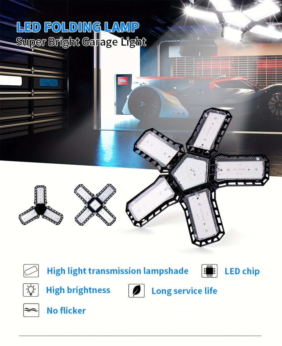 LED Garage Light Bulbs, 10000LM Super Bright Garage Lighting LED Shop Light With Adjustable Panels, E26/E27 Screw Socket Deformable Led Garage Ceiling Light Fixture For Warehouse, Corridor, Stadium