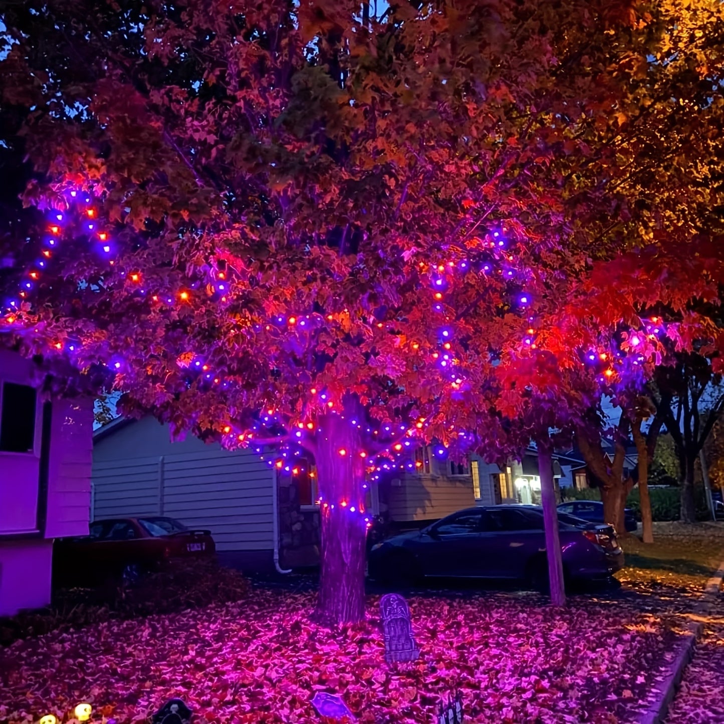 1pc Vibrant Halloween LED String Lights - 300/200/100 LED, 8 Lighting Modes, Waterproof, Connectable, Plug-in, Indoor/Outdoor Mini Lights for Holiday Party Bedroom Decorations (Purple & Orange)