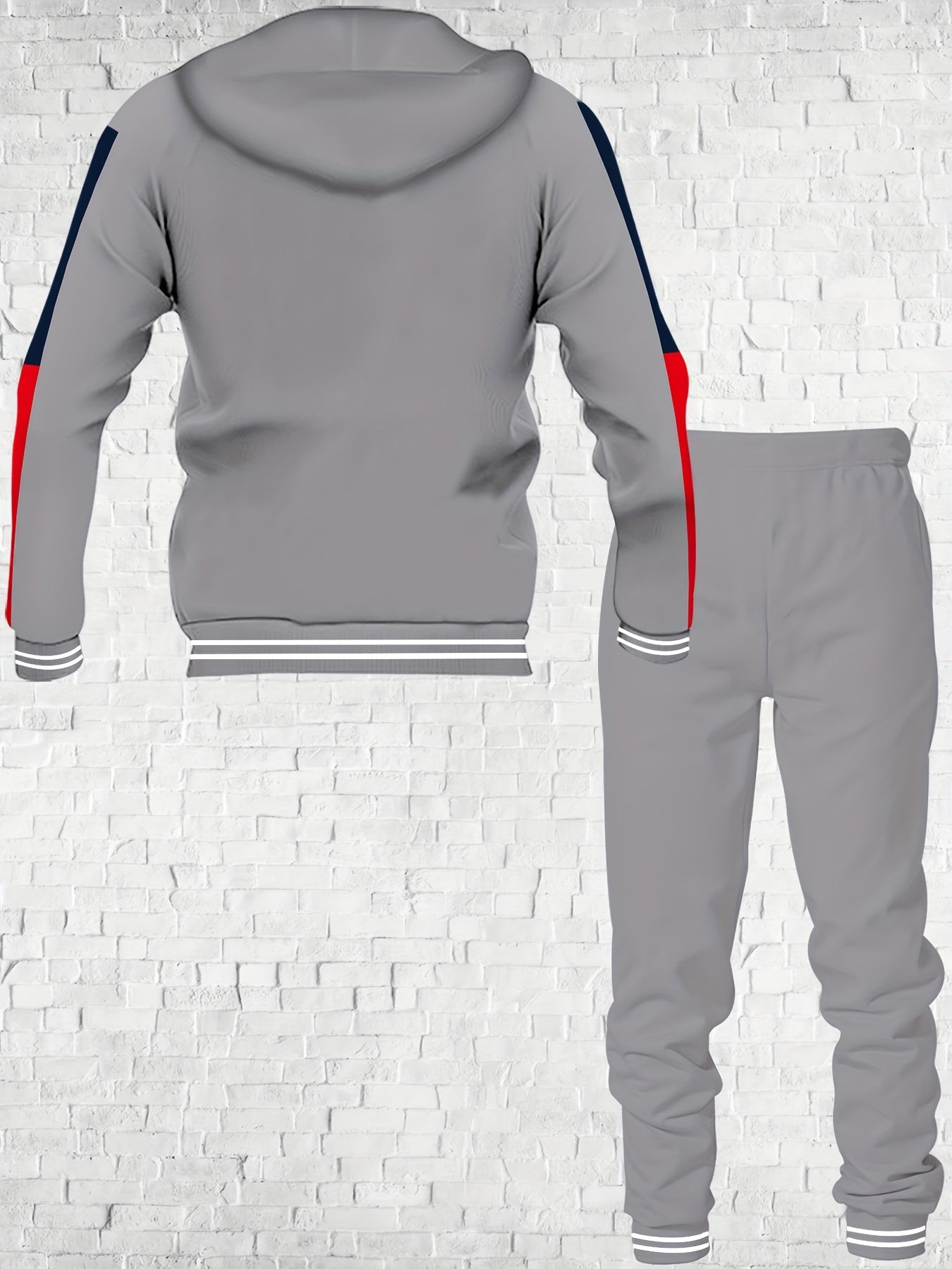 Grey full body printed pullover hoodie+casual pants for men and women couple set with letter and color stripe design digital printing long sleeved hooded sweatshirt casual pants Men's set 2pcs factory direct sales