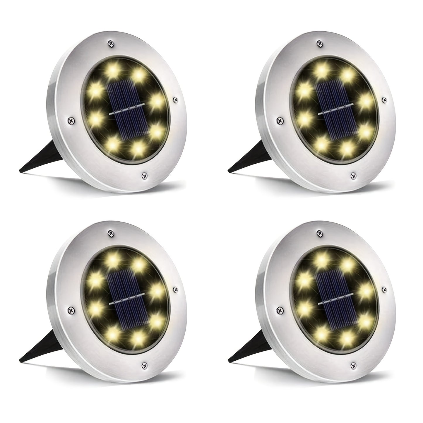8 Pack LED Ground Spot Solar Lights, Outdoor Waterproof Landscape Lights, Solar Disk Lights, Waterproof Garden In-Ground Pathway Lights Landscape Lawn Lighting, Solar Energy Floor Lamp, 8 LED Solar Ground Lights, For Pathway