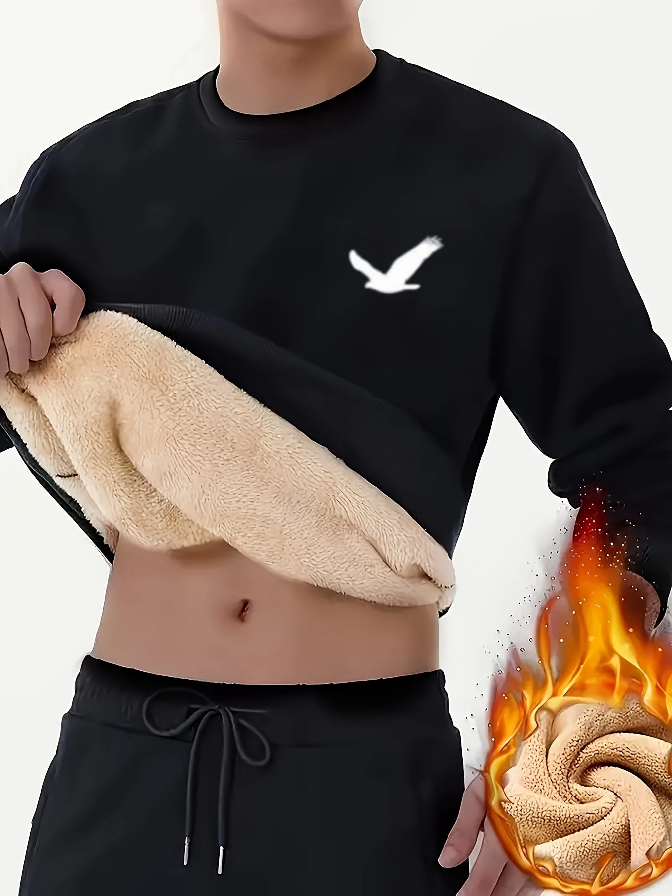 Men's Thermal Insulated Sweatshirt - Heavyweight Layering Base Layer for Winter, Indoor/Outdoor Cold Weather Clothing - Machine Washable Round Neck Pullover, Winter Sweaters, Indoor Warmth, Simple Design, Comfortable Fit, Pul