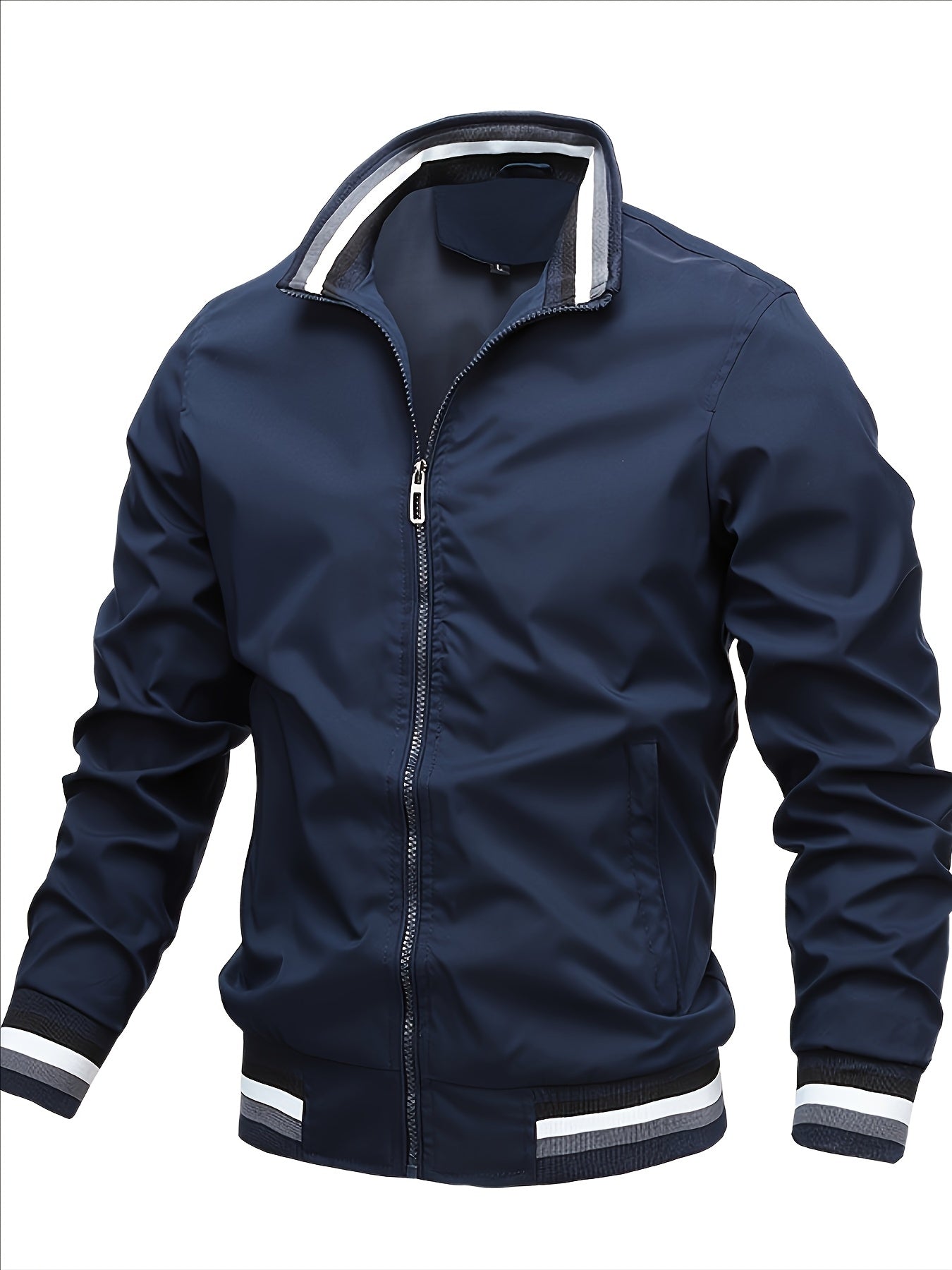 Men'S Retro Hip-Hop Baseball Jacket - Casual Sports Bomber with Stand Collar Zipper, Polyester Fabric - Perfect for Fall and Winter, Casual Weekend Wear, Casual Jacket|Hip Hop Style|Zippered Jacket