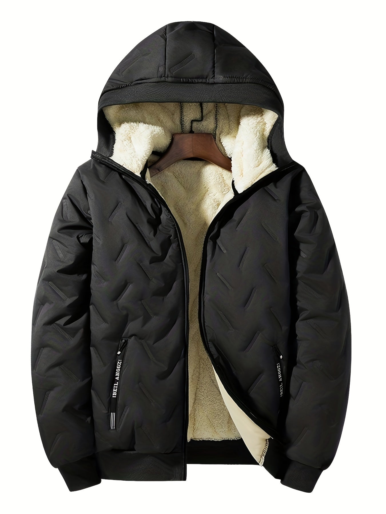 Men'S Heavy-Duty Winter Jacket - Thermal Insulated Cold Weather Coat with Full-Zip Closure, Hooded Collar, Polyester Lining - Black Outerwear for Business, Casual, Outdoor - Easy-Care Non-Stretch Fabric - Fall/Winter Jacket f