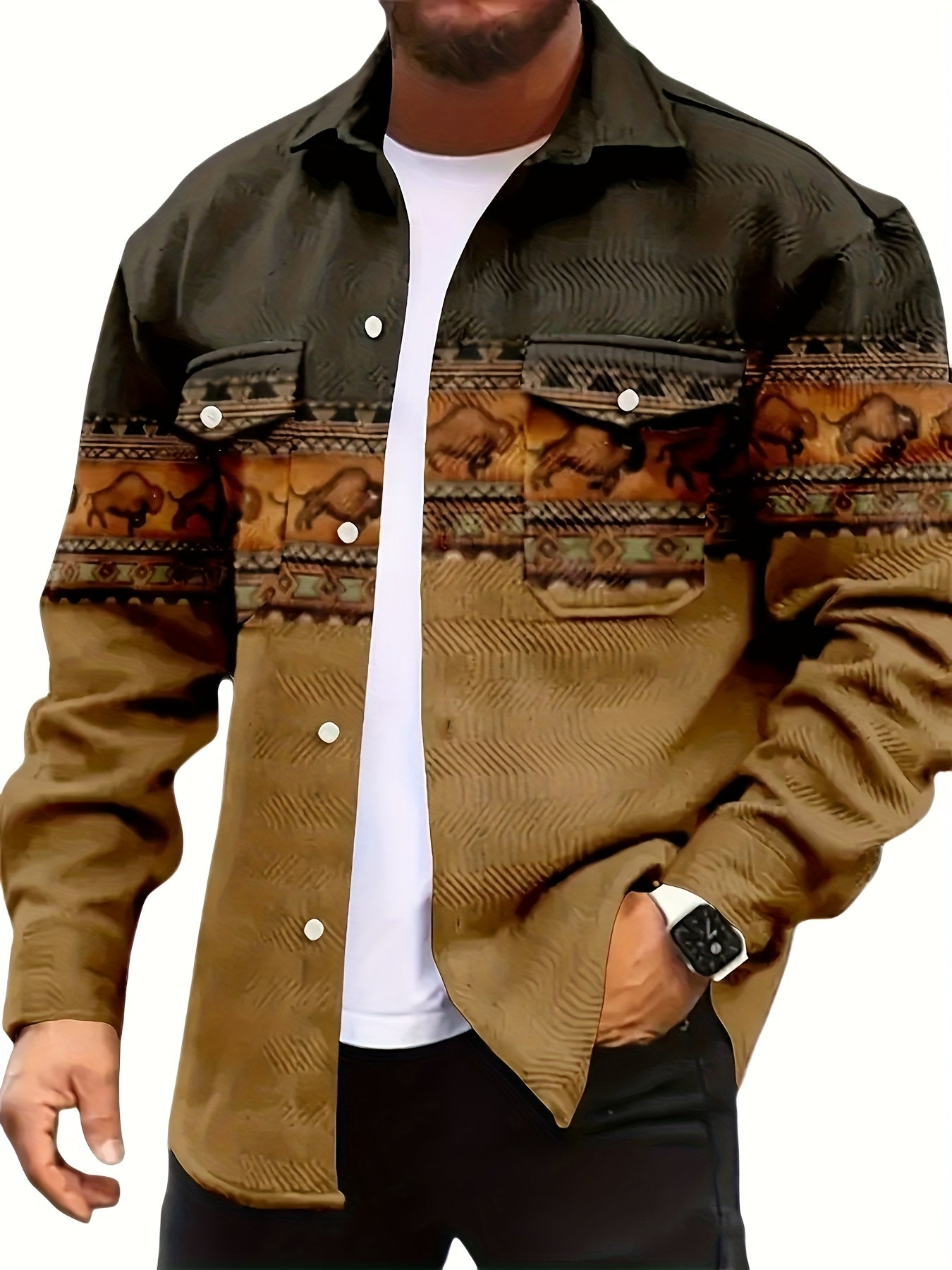 Men'S Casual Button-Up Jacket with Chest Pockets - Solid Color Regular Fit Autumn Winter Coat, Polyester Lined for Outdoor Travel & Daily Office Wear, Classic Collar Design, Durable Fabric Coat