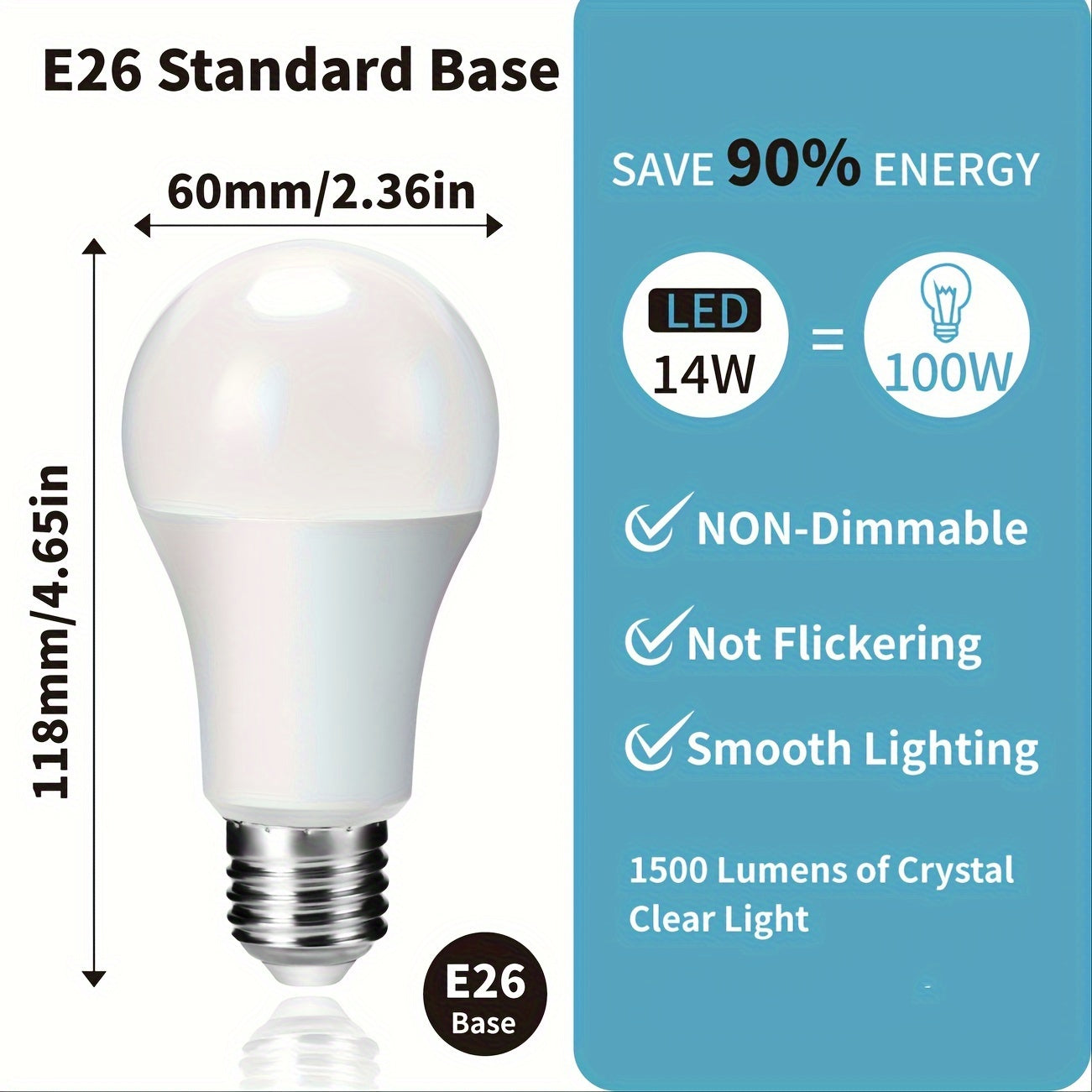 10pcs LED Light Bulbs 14W (100W Equivalent), A19 E26 LED Light Bulbs, 1500Lm CRI90+ Light Bulbs For Home Lighting Decor