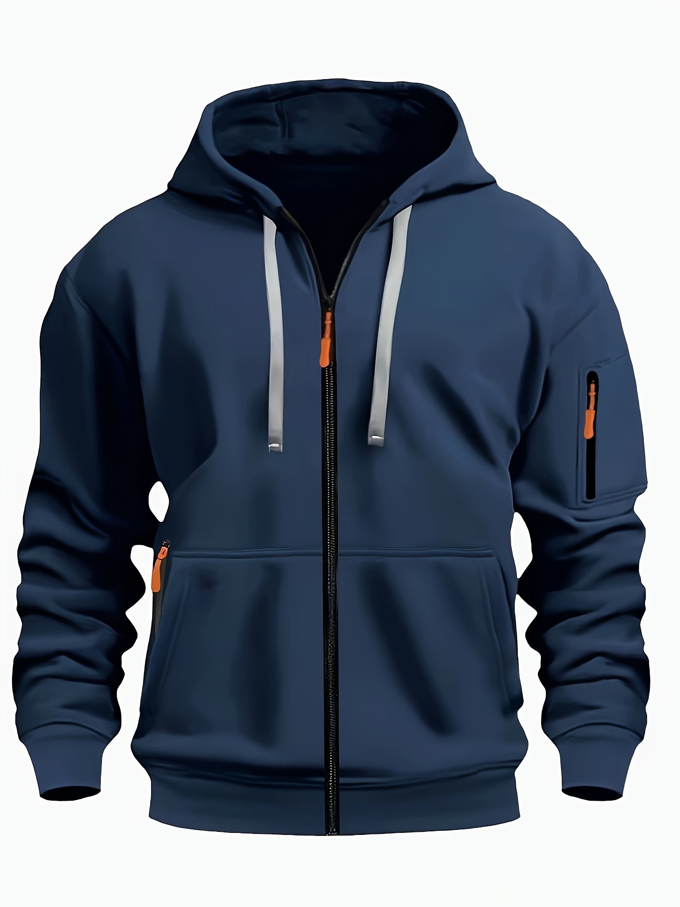 Men's Sporty Zip-Up Hoodie Jacket - Vibrant Orange with Black Zipper Accents, Polyester-Lined Comfort, Machine Washable Regular Fit for Autumn Winter Casual Outdoor Wear, Autumn Apparel