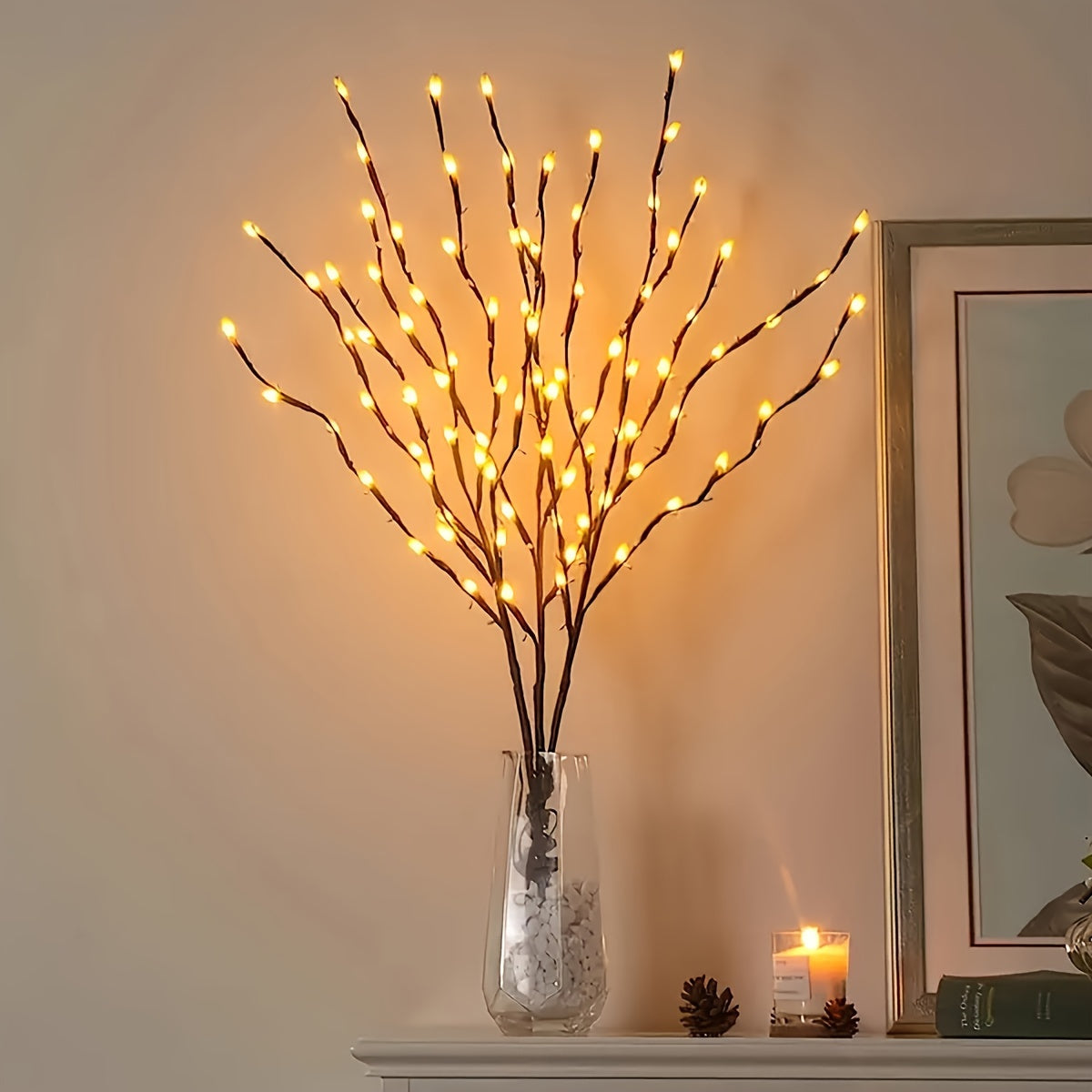 1pc 20 LED Branch Lights, Indoor Decoration Lighting For Weddings, Birthdays, Christmas Fairy Lights, With Branch Design (No Batteries, Please Bring Your Own 2 AA Batteries)