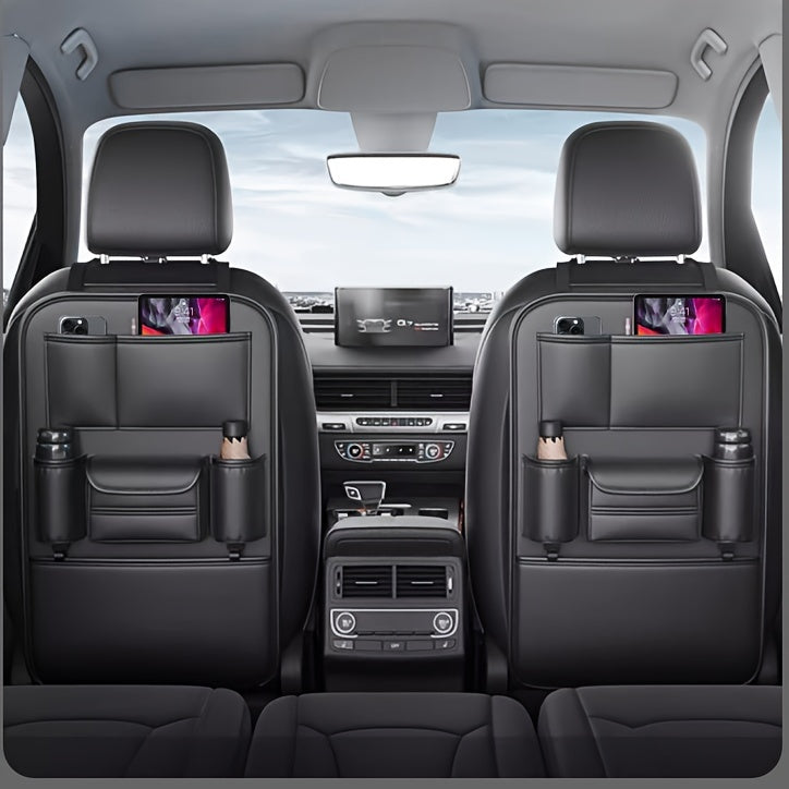 1Pc Genuine Leather Folding Table Automobile Storage Bag, Strong Support Plate, Car Seat Rear Hanging Storage Bag, Car Interior