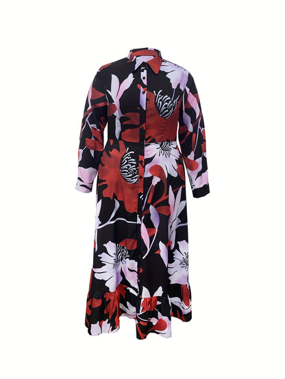 [Elegant Floral Dress] Elegant Floral Print Women's Long Dress | V-Neck, Ruching, Machine Washable, All-Season, Versatile, Casual to Formal Wear, Nontransparent Fabric