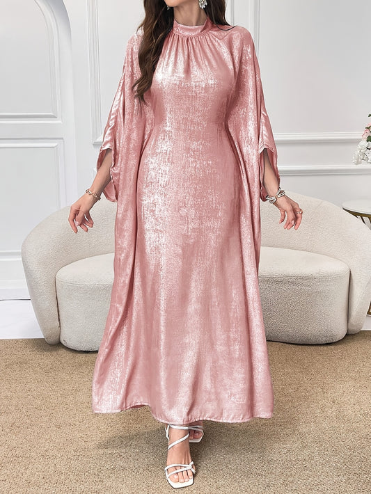 Solid Color Batwing Sleeve Long Dress