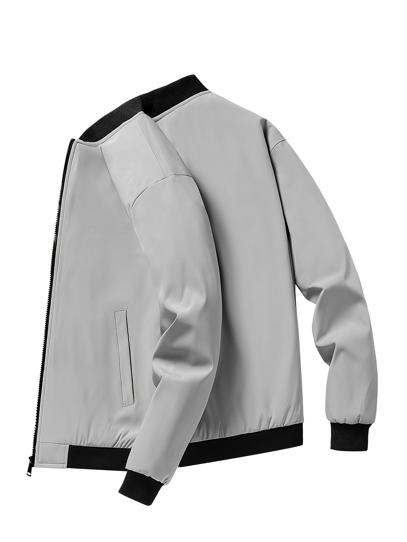 Men's Outdoor Warm Fleece-Lined Thick Casual Business Jacket with Baseball Collar, Solid Color, Machine Washable - Polyester