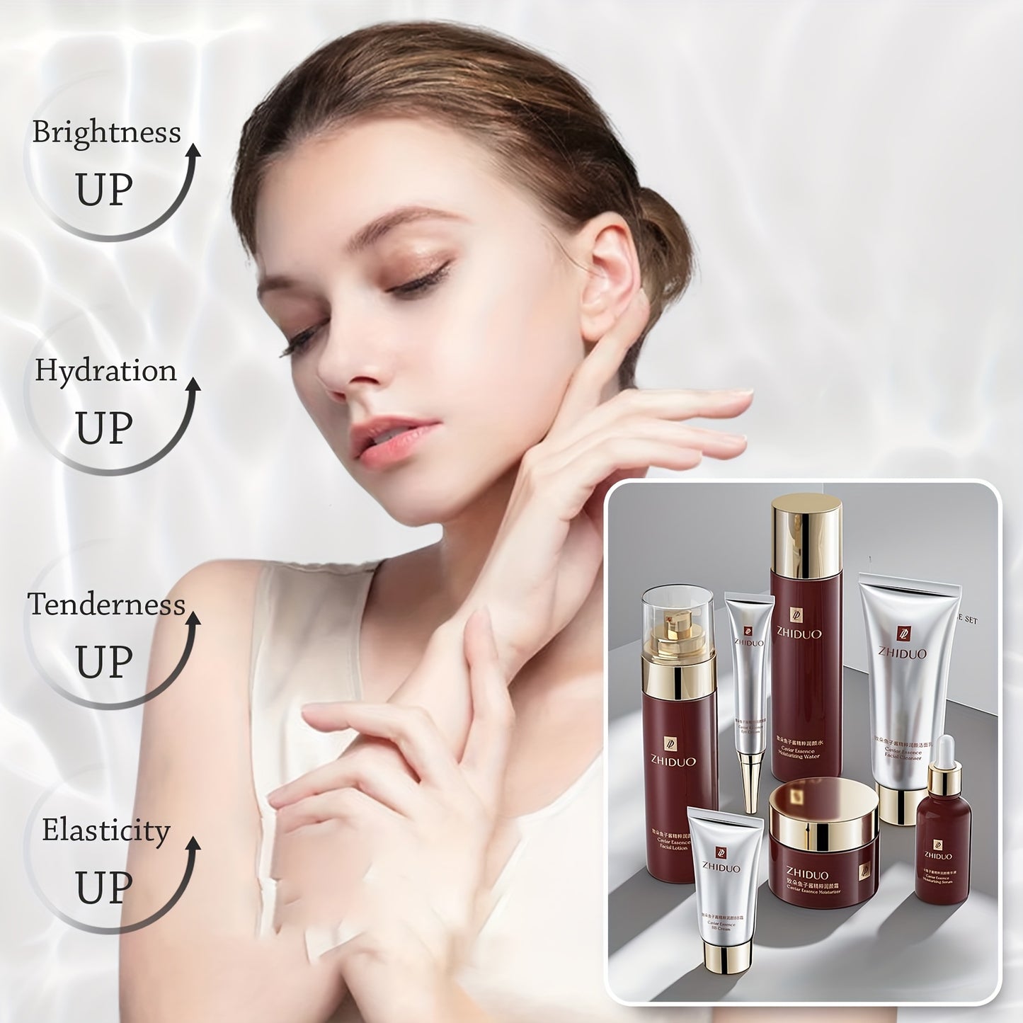 9-pcs Skin Care Set Gentle Skin | Makes Skin Feel Firmer Complete Skincare Process Beauty Skin Care Kit Gift With Cleanser, Toner, Lotion, Essence, Face Cream, Eye Cream For Wife Mom Women Girl