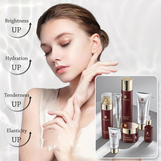9-pcs Skin Care Set Gentle Skin | Makes Skin Feel Firmer Complete Skincare Process Beauty Skin Care Kit Gift With Cleanser, Toner, Lotion, Essence, Face Cream, Eye Cream For Wife Mom Women Girl