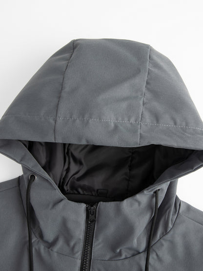 Men'S Casual Hooded Jacket with Adjustable Drawstring Hood - Solid Color Zipper Front, Regular Fit & Functional Pockets, Polyester Lining for Spring/Fall Daily Wear, Spring Outerwear, Sleek Design, Durable Fabric, Lightweight