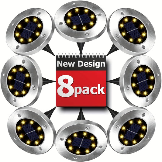 8 Pack LED Ground Spot Solar Lights, Outdoor Waterproof Landscape Lights, Solar Disk Lights, Waterproof Garden In-Ground Pathway Lights Landscape Lawn Lighting, Solar Energy Floor Lamp, 8 LED Solar Ground Lights, For Pathway