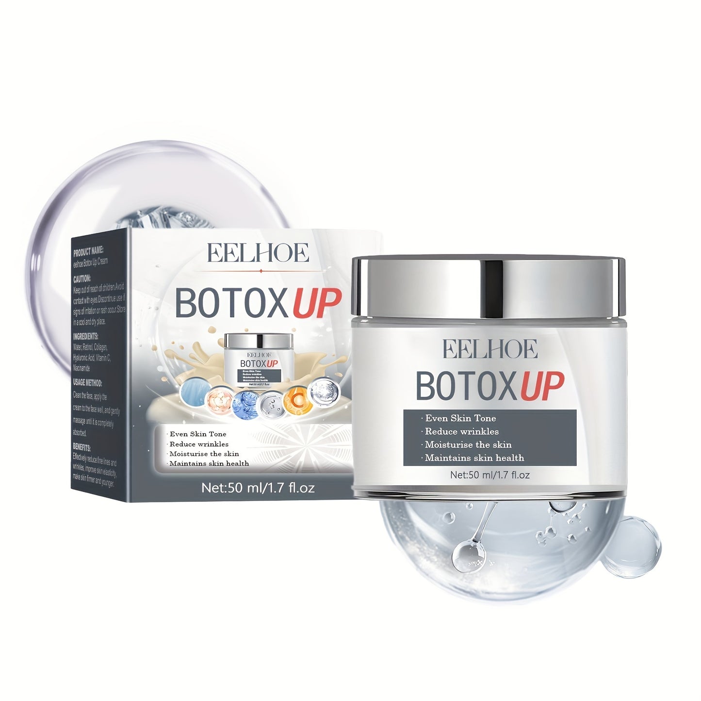 Hyaluronic Acid & Nicotinamide Face Cream - Hypoallergenic Moisturizer for Oily Skin with Glycerin, Lactic Acid - Boosts Radiance & Hydration for All Skin Types - Botox Effect, 50ml/1.7fl oz