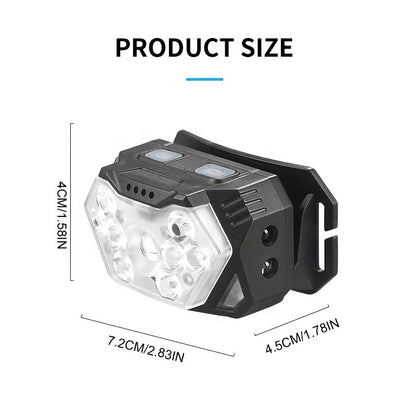 2pcs Super Bright 11000LUMEN Rechargeable Headlamp, Motion Sensor with 6 Lighting Modes for Outdoor Fishing & Camping, 9LED, White Red Light Flashlights