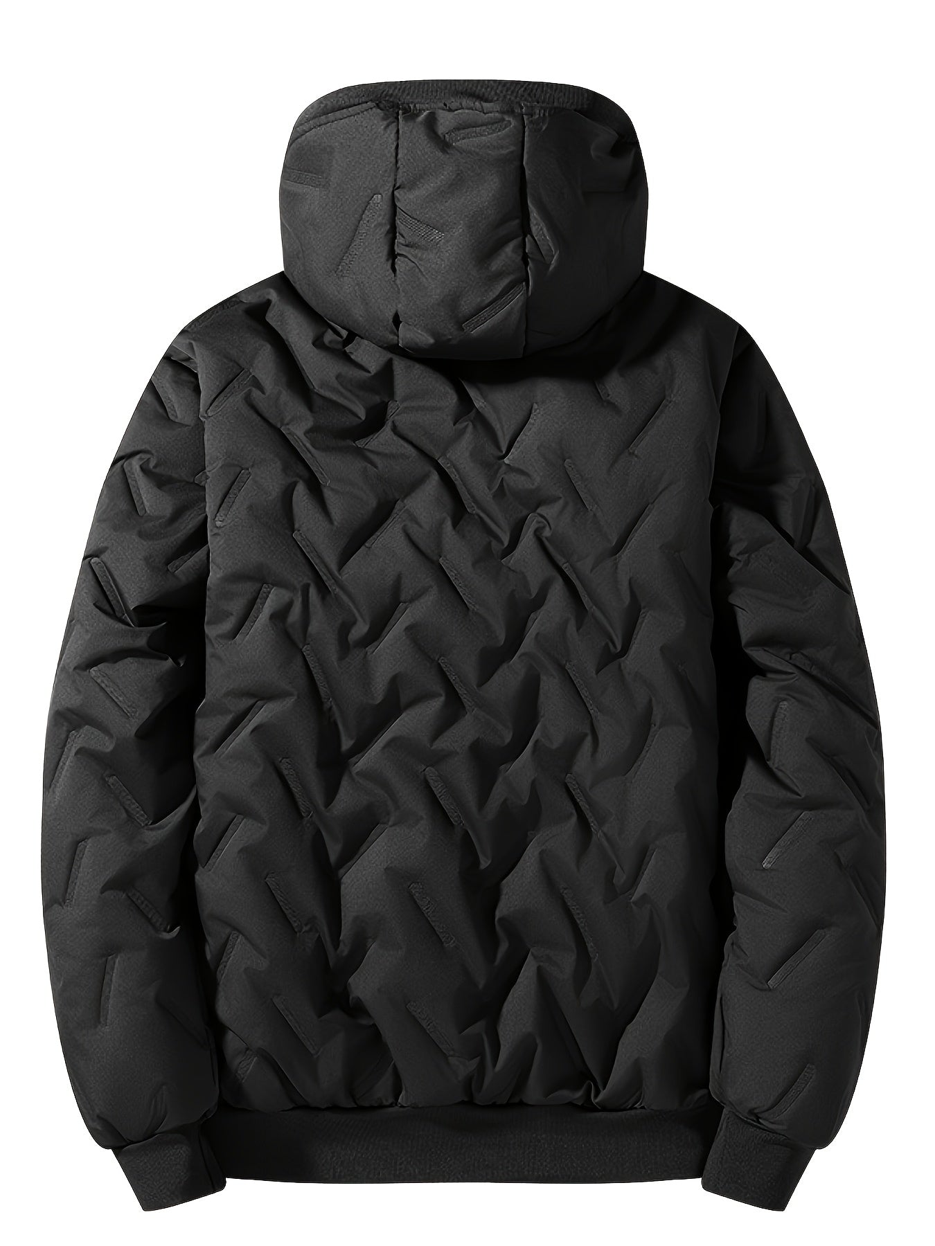 Men'S Heavy-Duty Winter Jacket - Thermal Insulated Cold Weather Coat with Full-Zip Closure, Hooded Collar, Polyester Lining - Black Outerwear for Business, Casual, Outdoor - Easy-Care Non-Stretch Fabric - Fall/Winter Jacket f