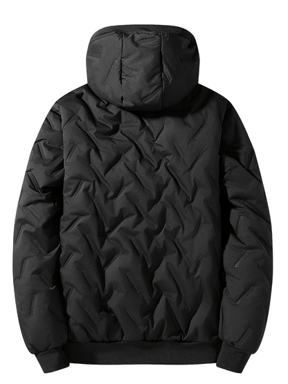 Men'S Heavy-Duty Winter Jacket - Thermal Insulated Cold Weather Coat with Full-Zip Closure, Hooded Collar, Polyester Lining - Black Outerwear for Business, Casual, Outdoor - Easy-Care Non-Stretch Fabric - Fall/Winter Jacket f