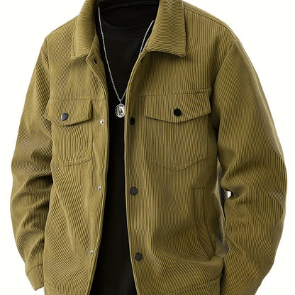 Elson OBM Men's Flannel Jacket - Autumn/Winter Warm Turn- Collar, Multi-Pocket Design with Button Closure, Perfect for Casual and Casual Attire