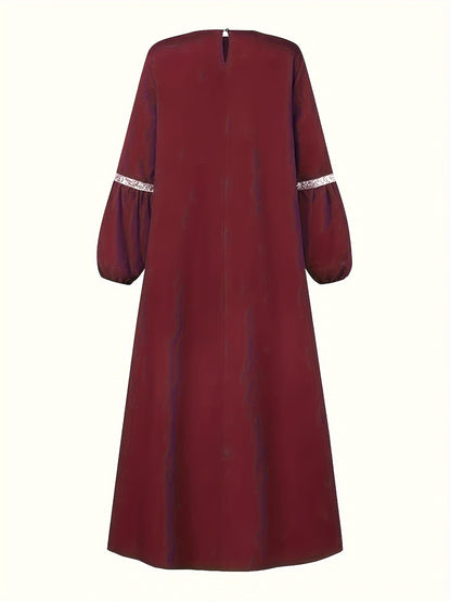 Middle Eastern Solid Color Long Sleeve Muslim Abaya Casual Sequined Dress
