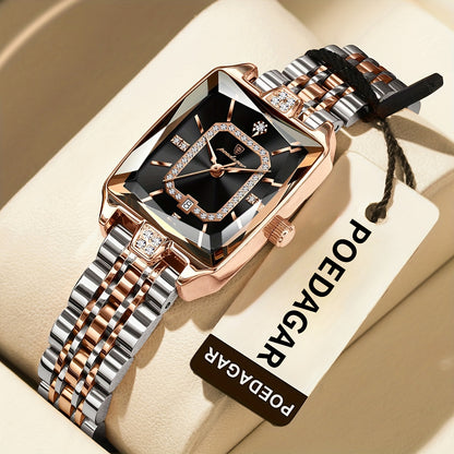 POEDAGAR Minimalist Luxury Women'S Watch - Elegant Stainless Steel Quartz Movement, 30m Waterproof, Date Display, Rectangular Dial for Daily Use & Gift Giving, Casual Chic Style, Quartz Watch, Sophisticated Timepiece