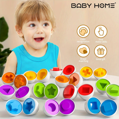 BABYHOME 12pcs Colorful Egg Shaped Jigsaw Puzzle Toy Set - Enhance Fine Motor Skills, Hand-Eye Coordination, And Early Learning for Toddlers And Preschoolers