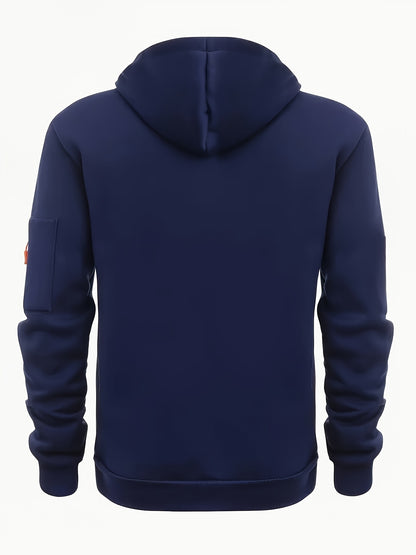 Men's Sporty Zip-Up Hoodie Jacket - Vibrant Orange with Black Zipper Accents, Polyester-Lined Comfort, Machine Washable Regular Fit for Autumn Winter Casual Outdoor Wear, Autumn Apparel