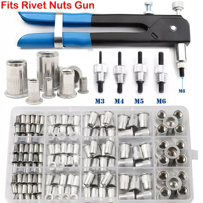 160pcs Rivet Nuts Kit M3/4/5/6/8/10- Durable Knurled Body, High-Strength Aluminum Flat Head, Embedded Rivet Nut, Threaded Insert Nut - Perfect For Automobile Restoration, Furniture Assembly, And Home Decoration