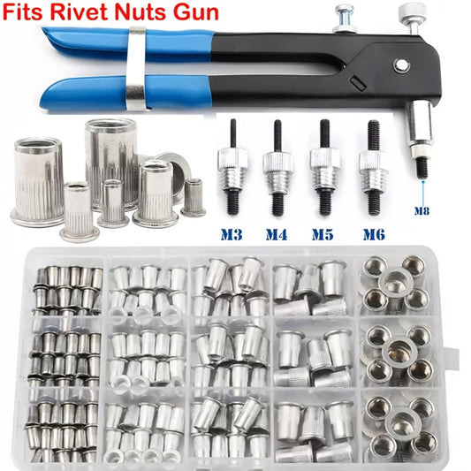 160pcs Rivet Nuts Kit M3/4/5/6/8/10- Durable Knurled Body, High-Strength Aluminum Flat Head, Embedded Rivet Nut, Threaded Insert Nut - Perfect For Automobile Restoration, Furniture Assembly, And Home Decoration