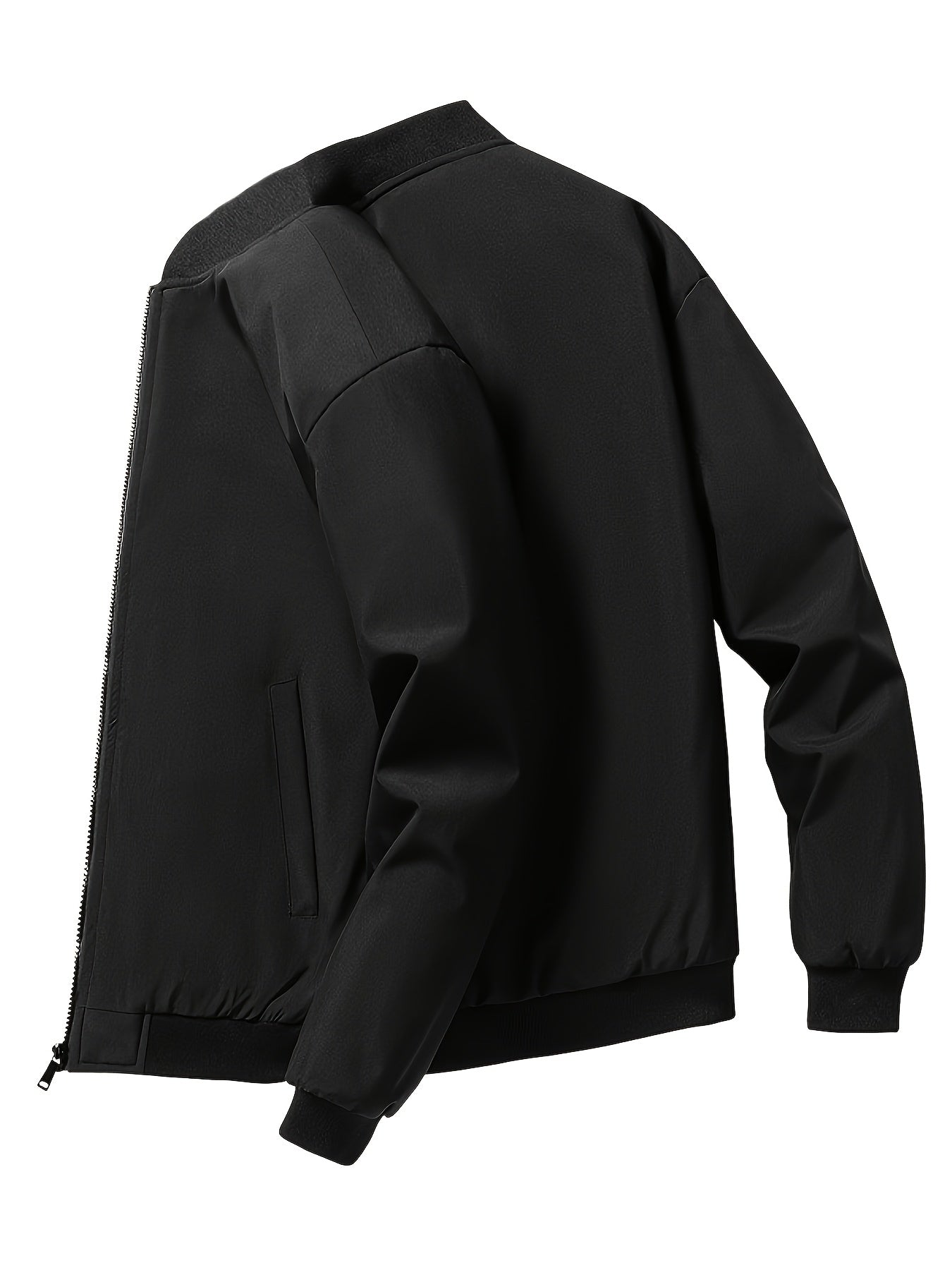 Men's Outdoor Warm Fleece-Lined Thick Casual Business Jacket with Baseball Collar, Solid Color, Machine Washable - Polyester