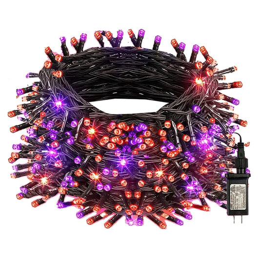 1pc Vibrant Halloween LED String Lights - 300/200/100 LED, 8 Lighting Modes, Waterproof, Connectable, Plug-in, Indoor/Outdoor Mini Lights for Holiday Party Bedroom Decorations (Purple & Orange)