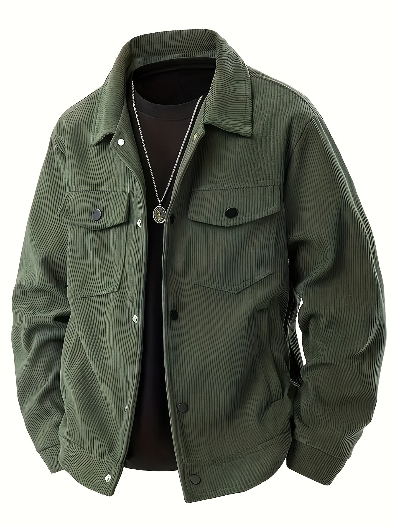 Elson OBM Men's Flannel Jacket - Autumn/Winter Warm Turn- Collar, Multi-Pocket Design with Button Closure, Perfect for Casual and Casual Attire