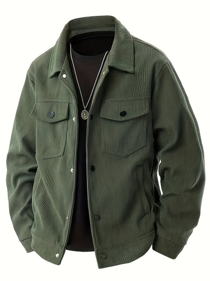 Elson OBM Men's Flannel Jacket - Autumn/Winter Warm Turn- Collar, Multi-Pocket Design with Button Closure, Perfect for Casual and Casual Attire