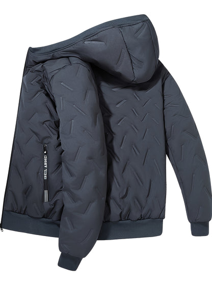Men'S Heavy-Duty Winter Jacket - Thermal Insulated Cold Weather Coat with Full-Zip Closure, Hooded Collar, Polyester Lining - Black Outerwear for Business, Casual, Outdoor - Easy-Care Non-Stretch Fabric - Fall/Winter Jacket f
