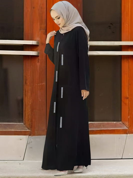 Women's Islamic Jilbab - Full-Zip Long Robe Dress, Elegant Arabic Abaya, Loose Fit Formal & Everyday Muslim Women Clothing (Black/Other Solids) - Machine Washable, Muslim Clothes, Modest Apparel, Sequined Texture, Prayer Dres