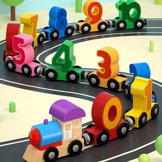 Magnetic Number Train Puzzle Wooden Toys - Educational Counting & Magnetic Learning for Youngsters, Colorful Building Blocks with Track Mat, Interactive Tabletop Game for Youngsters, Holiday Birthday Party Favors, Playful Des
