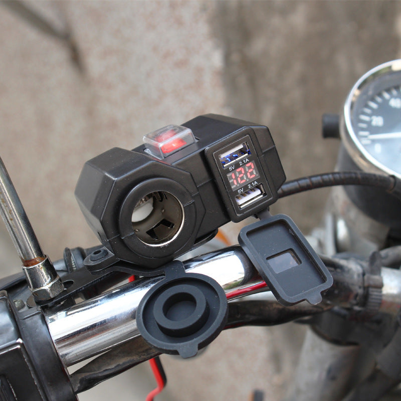 12V High-Speed Motorcycle Charger - Automobile Chargers with Digital Display, Dual USB Ports, and Intelligent Overcharge Protection - Fast and Safe Car Phone Charging Accessory
