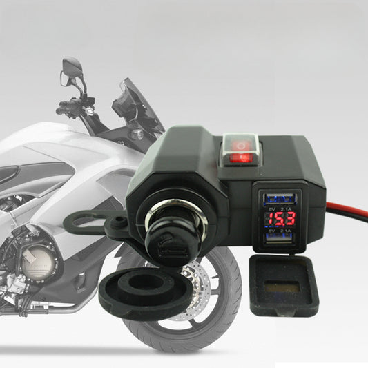 12V High-Speed Motorcycle Charger - Automobile Chargers with Digital Display, Dual USB Ports, and Intelligent Overcharge Protection - Fast and Safe Car Phone Charging Accessory