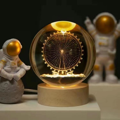 1pc 3D Crystal Ball Night Light - Planet Series USB Plug-in Wooden Base for Bedroom, Office Decoration, and Gift Giving - Unique LED Lighting, Ambience Enhancement, and School Season Party Favor