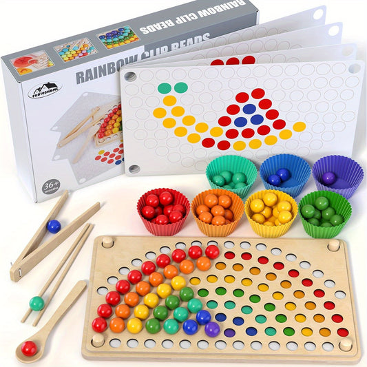 HONGSIYUE Wooden Bead Board Game for Kids 3-5 Years - Educational Sorting, Stacking, Matching Toy - Enhances Fine Motor Skills, Focus, Social Skills, Shape & Color Recognition - Ideal for Birthday, Christmas, Halloween Gifts