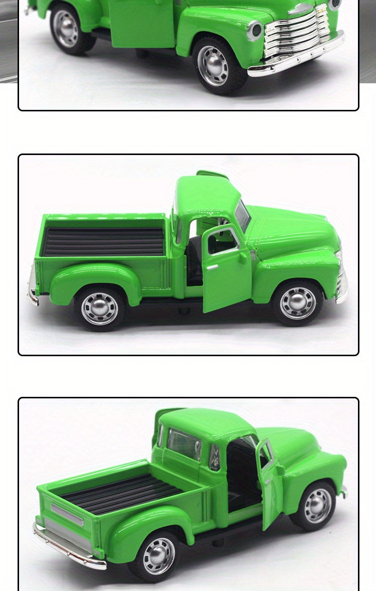 Simulation 1:32 Alloy Vintage Pickup Truck Model Children'S Toys Automobile Pendulum Parts Huili Car Model Boy Toys Christmas, Halloween Gift