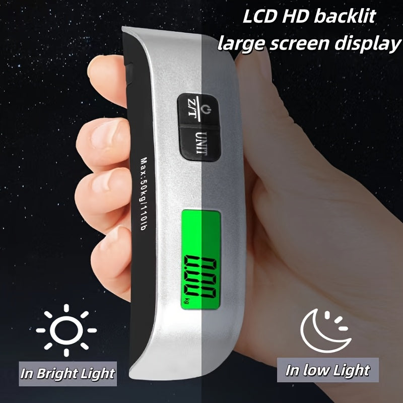 Compact 110lb/50kg Digital Luggage Scale with Backlight, Handheld Electronic Portable Weighing Device with Room Temperature Display, Battery Included, Ideal for Travel and Office Use, Travel Accessory | Sleek Design | Durable