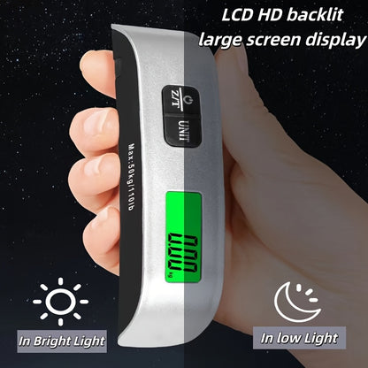 Compact 110lb/50kg Digital Luggage Scale with Backlight, Handheld Electronic Portable Weighing Device with Room Temperature Display, Battery Included, Ideal for Travel and Office Use, Travel Accessory | Sleek Design | Durable