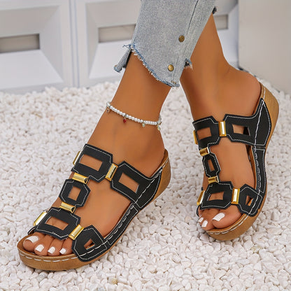 Women's Fashion Lightweight Casual Square Buckle Comfortable Slippers for Travel, Vacation & Home Wear